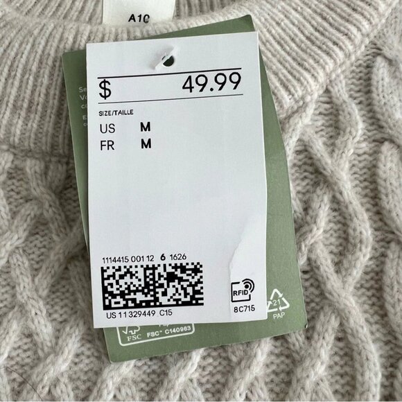 H&M Cable Knit Sweater Dress Long Sleeve Cozy Pullover Winter Medium Ivory NWT - Picture 6 of 7
